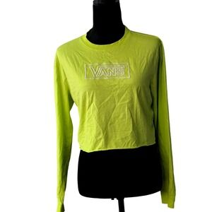 Vans Cropped Long Sleeve T Shirt Lime Green Box‎ Logo Womens Medium #2